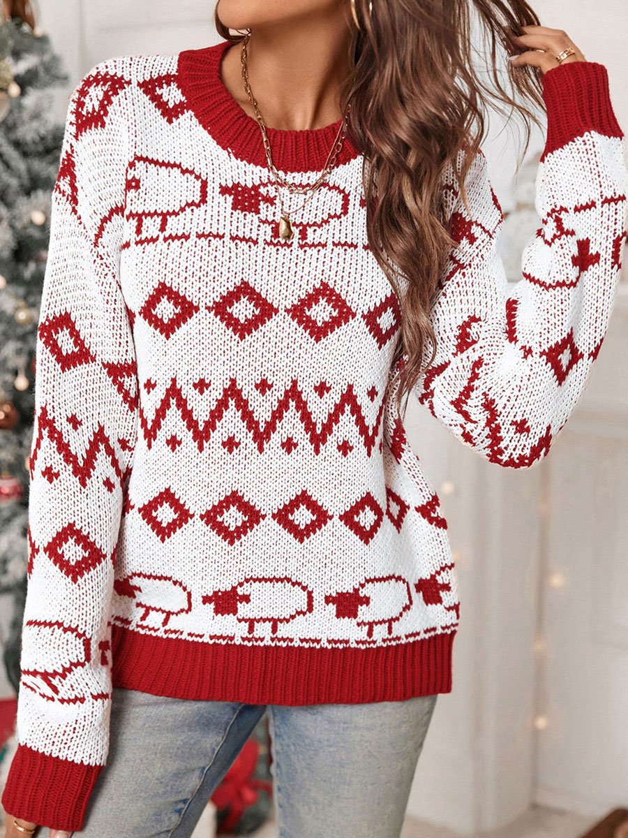 Casual Loose Round Neck Knitted Christmas Pullover Sweater