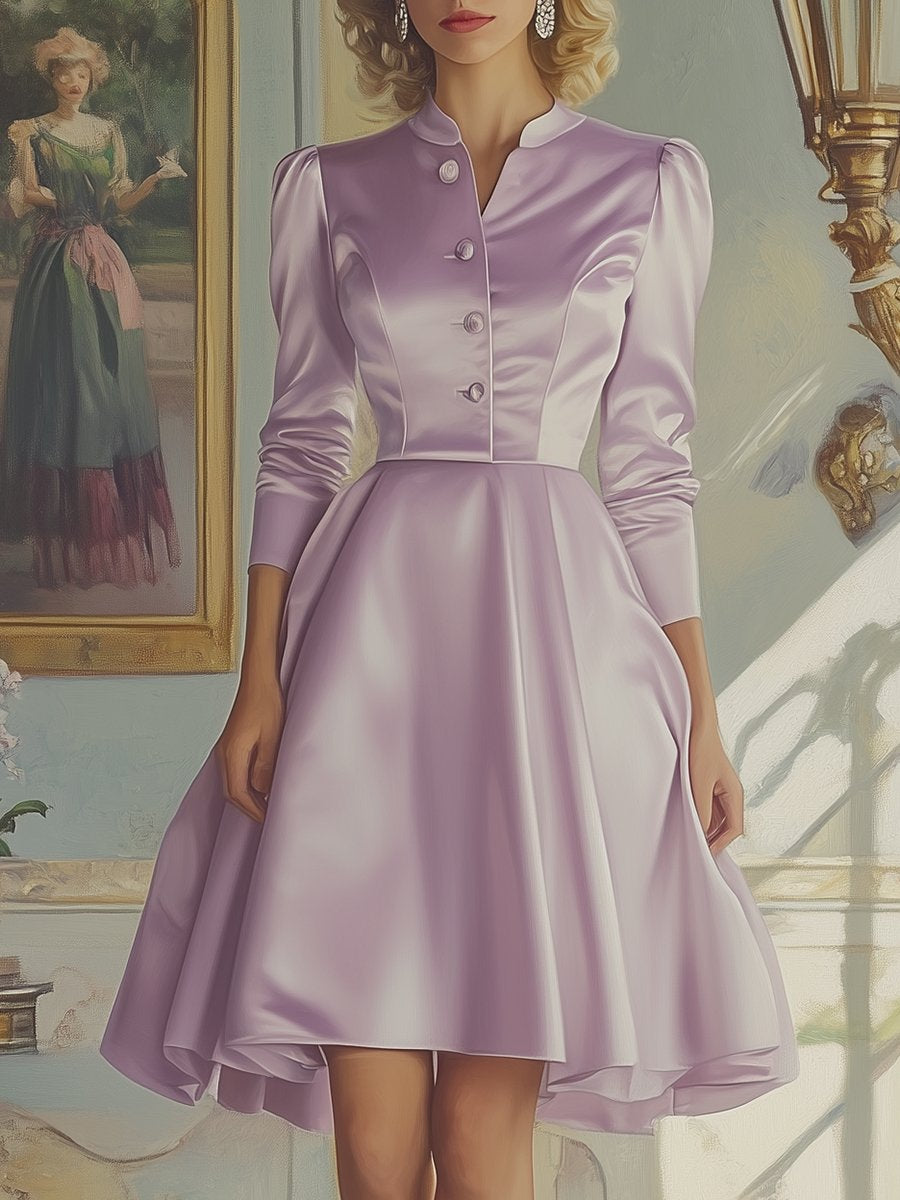 Elegant Satin Gown Long Sleeve Midi Dress