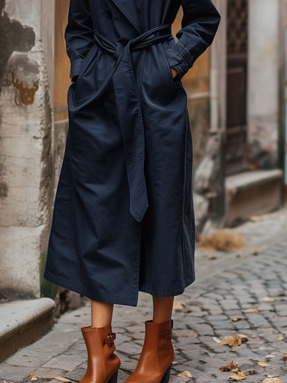 Casual Loose Vintage Pocket Belt Cotton Trench Coat