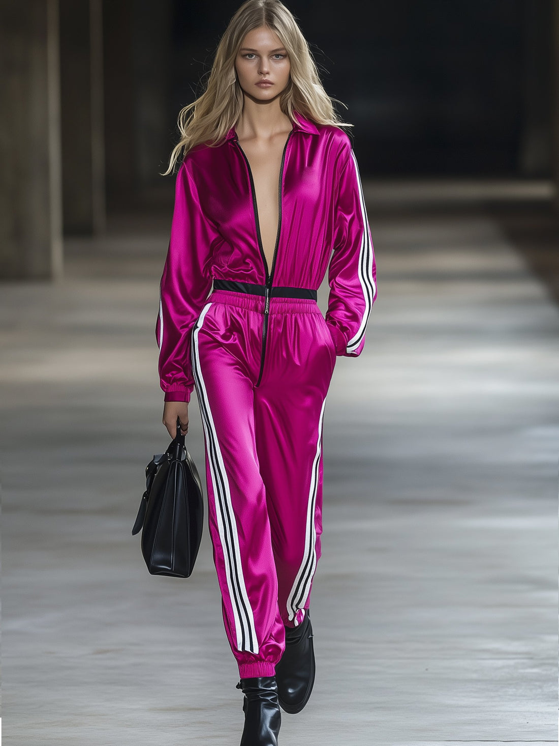 Casual Sport Magenta Long Sleeve Jumpsuit