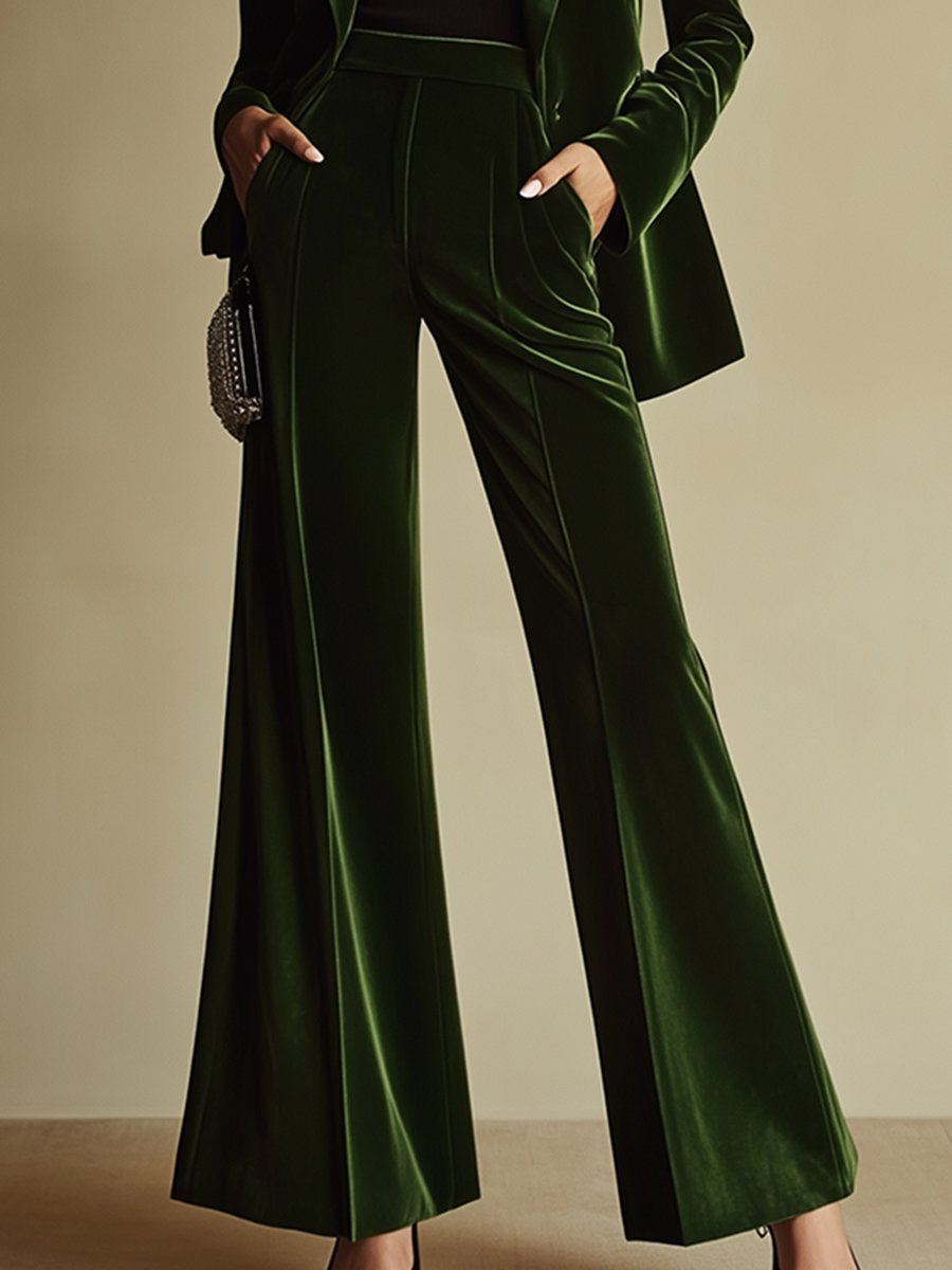 【24-hour shipping】High-End Temperament Loose Retro Green Velvet Suit