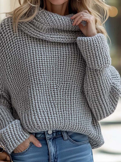 Retro Fashion Turtle Neck Gray Pullover Sweater