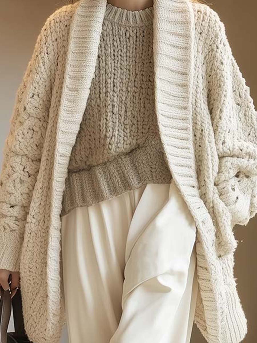 Fashion Retro Lapel Pocket Knit Cardigan