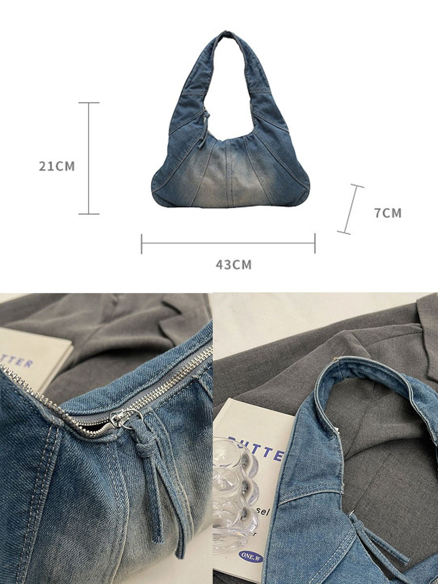 Casual Gradient Denim Stitching Fashionable Underarm Shoulder Bag