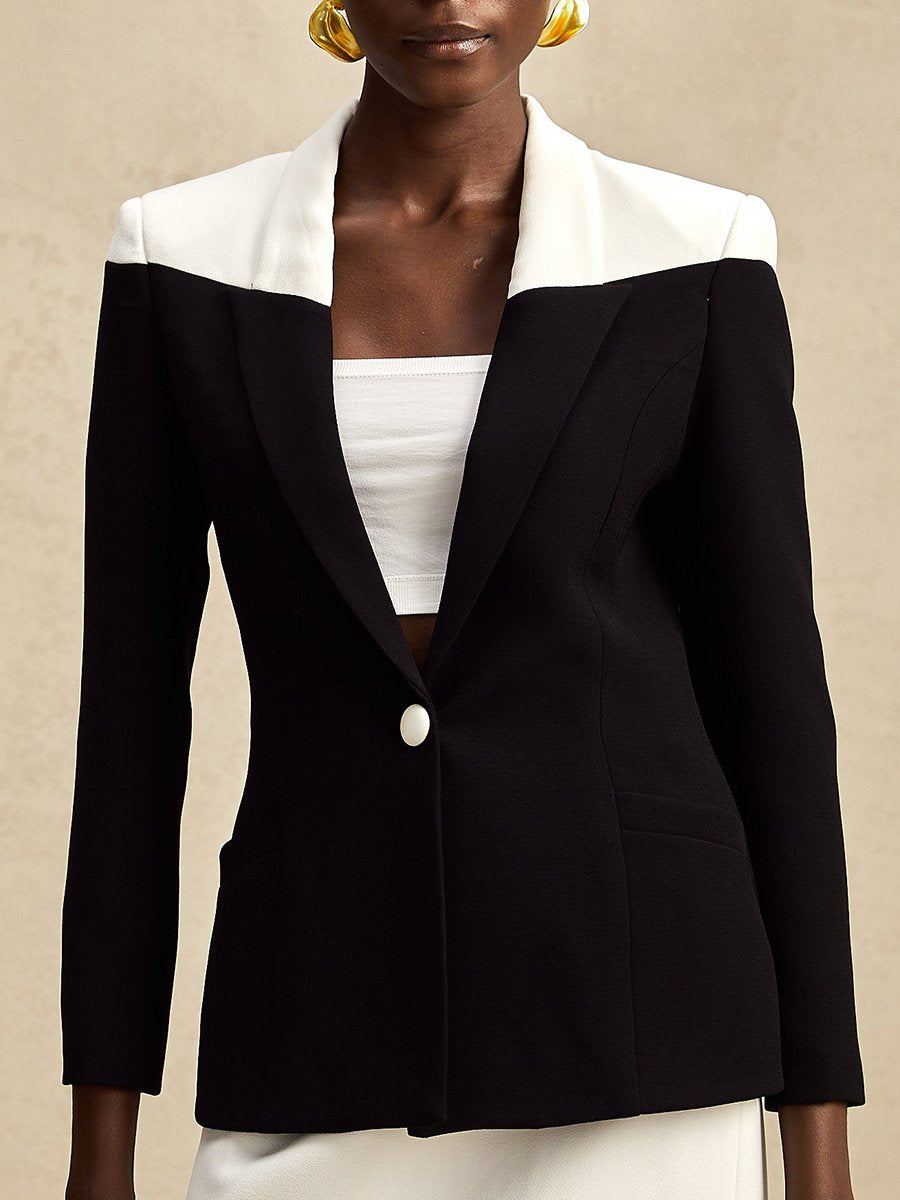 High-End Fashionable Black And White Stitching Suit