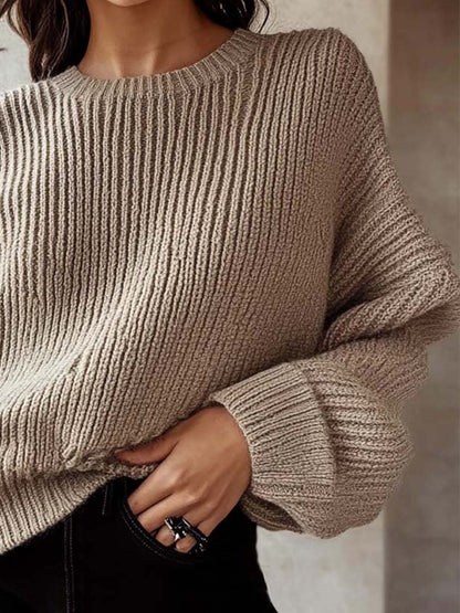 Retro Fashion Crew Neck Knitted Textured Sweater