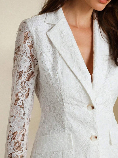 Fashionable And Elegant White Lace Lapel Suit