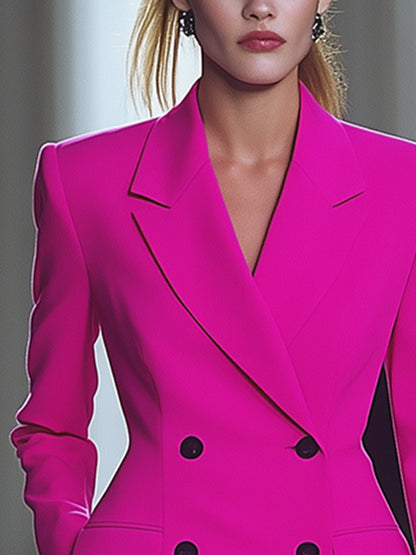 Casual Versatile Fashionable Bright Pink Double-Breasted Suit Skirt