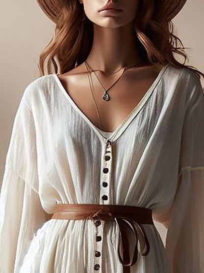 Retro And Fashionable Bohemian Style V-Neck Shorts Jumpsuit