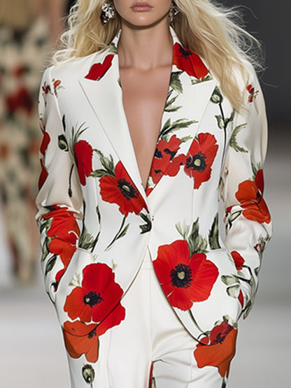 Fashionable And Elegant Poppy Print Lapel Set