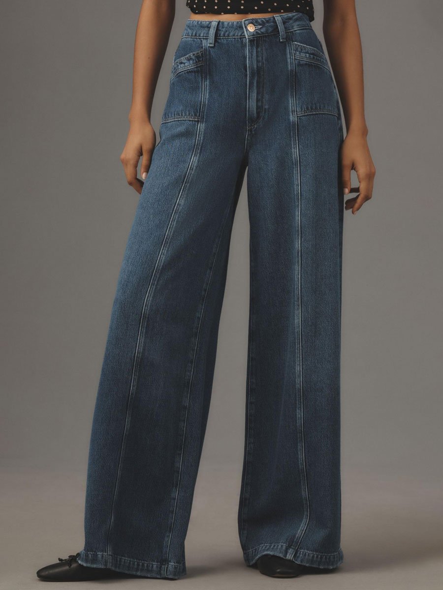 Casual Vintage Pocket Wide Leg Jeans