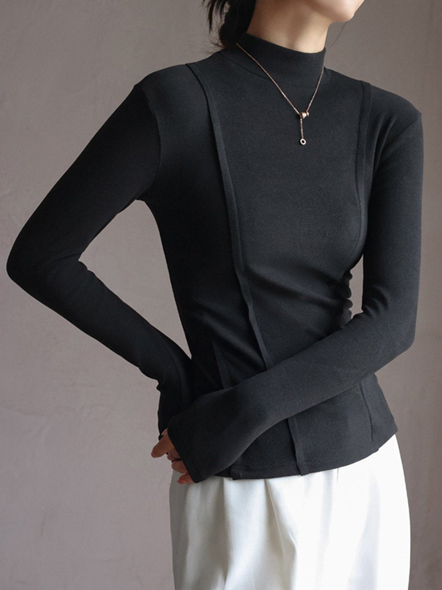 Casual and fashionable half-high collar German velvet slim long-sleeved top