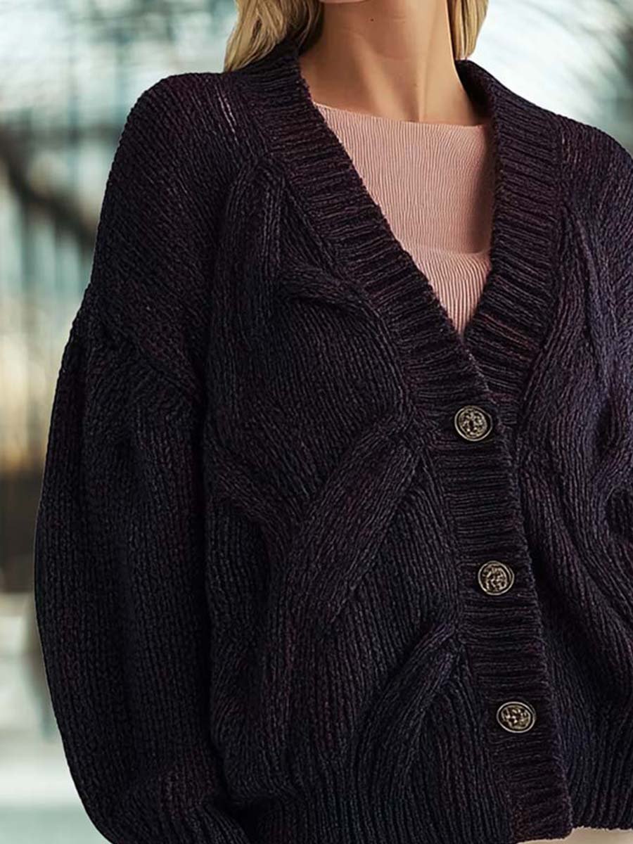 Retro Fashion Casual Button Pocket Knit Cardigan