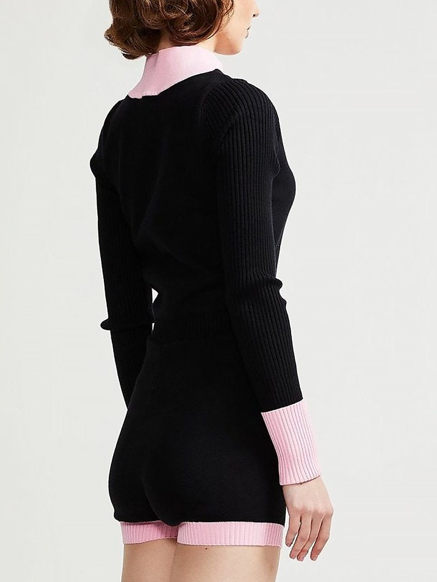 High-End Elegant And Fashionable Knitted Black Short Jumpsuit