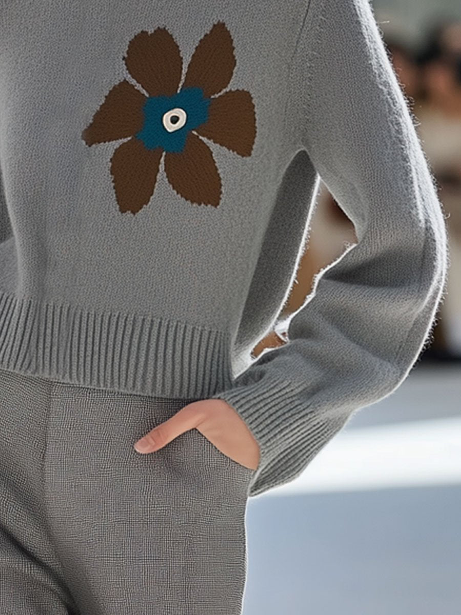 Casual Loose Fashion Flower Knitted Pullover Sweater