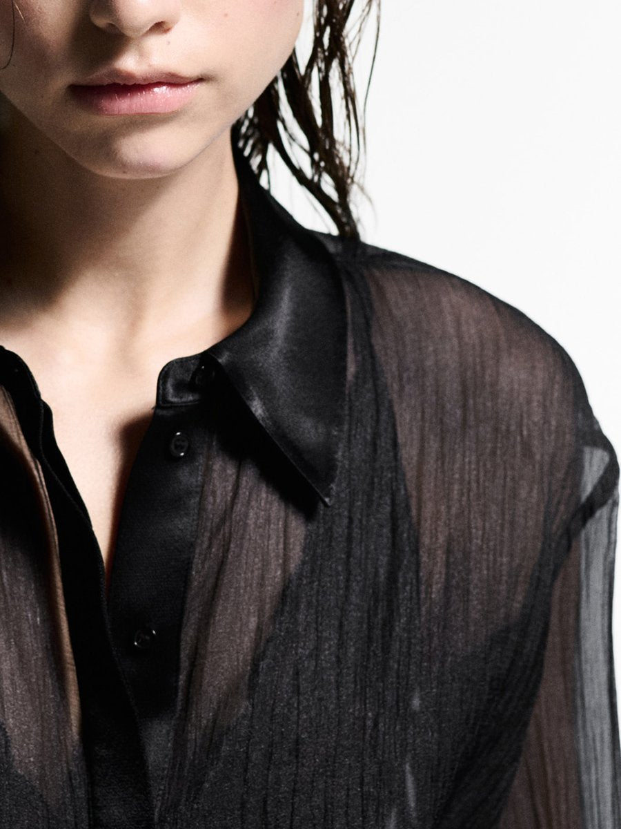 High-End Elegant And Fashionable Black See-Through Shirt