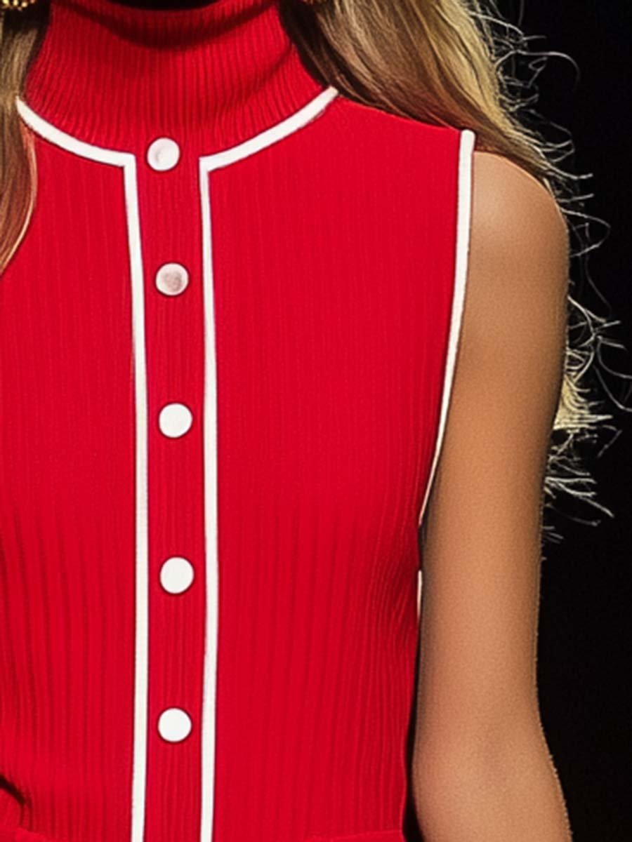 Elegant Personality High Collar White Trim Red Texture Vest