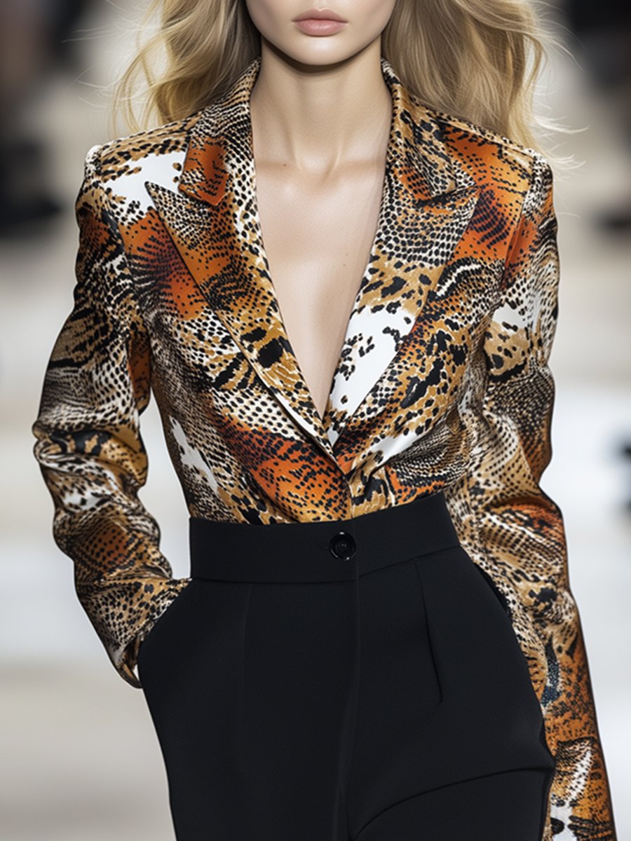 Casual And Stylish Brown Snake Print Satin Shirt