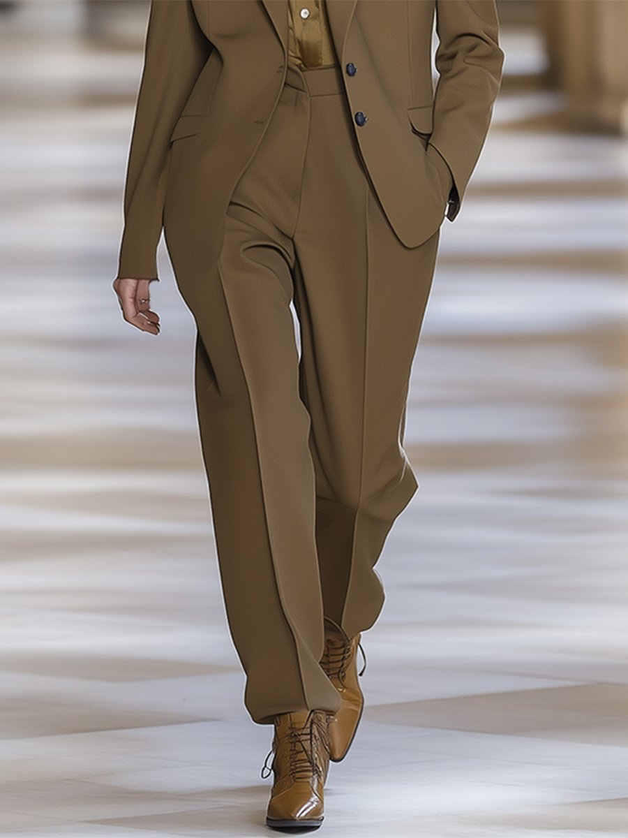 Casual Fashion Single-breasted Khaki Two-piece Suit