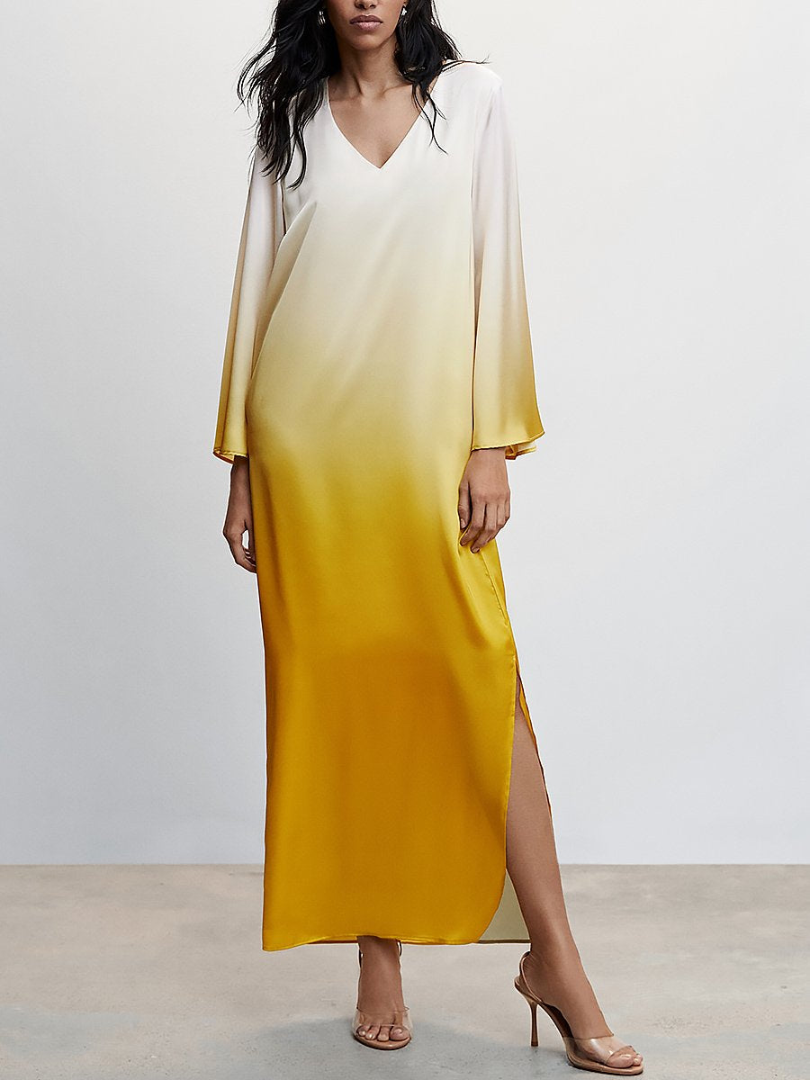 High-End Fashionable Lazy Loose Gradient Satin Maxi Dress