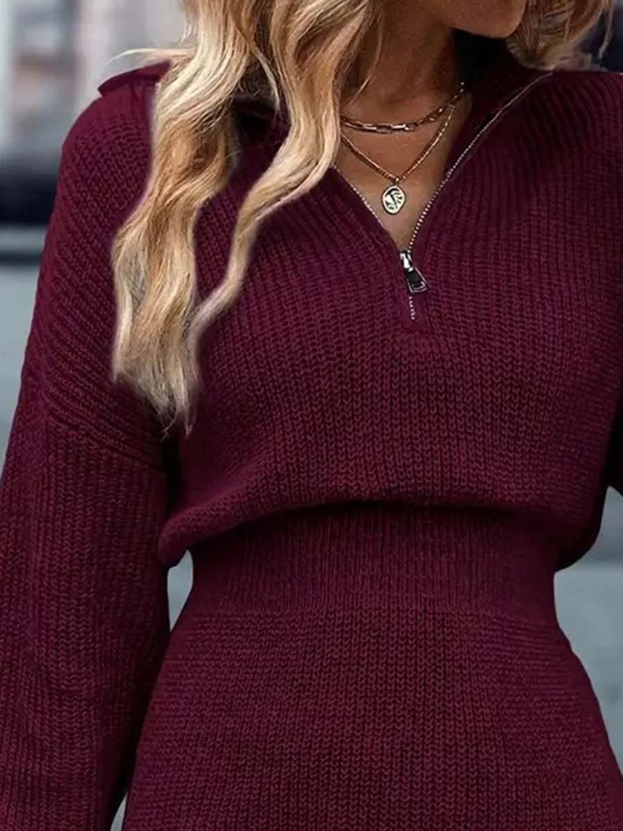 Casual Loose Fashion Lazy Style Half Zip Knitted Dress