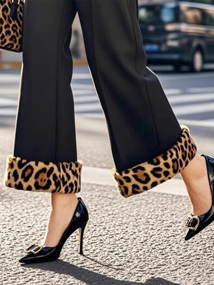 Fashionable Loose Color-Blocked Leopard Print Wide-Leg Pants