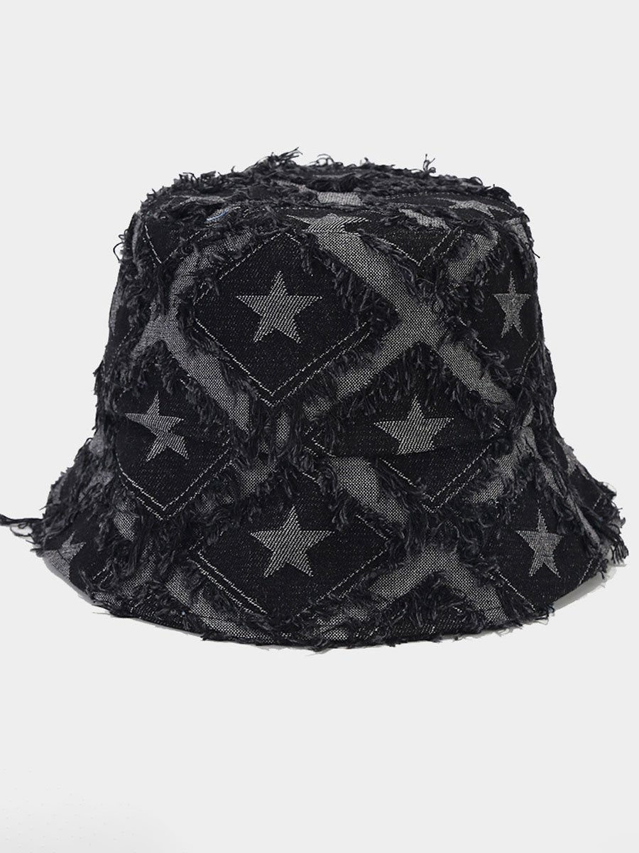 Casual Fashion Five-pointed Star Raw-edge Denim Bucket Hat