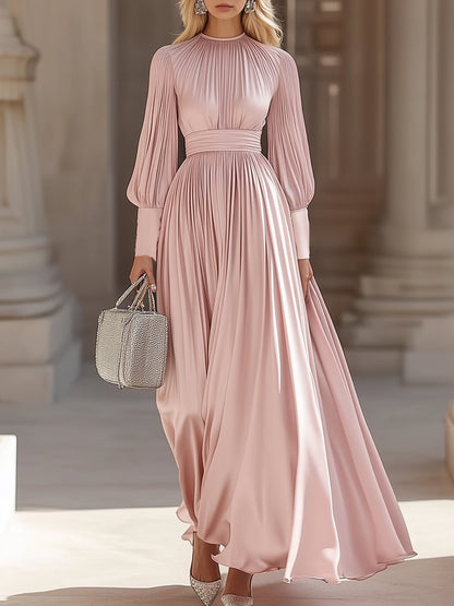 【24-hour shipping】Fashionable And Elegant High-End Pleated Satin Maxi Dress