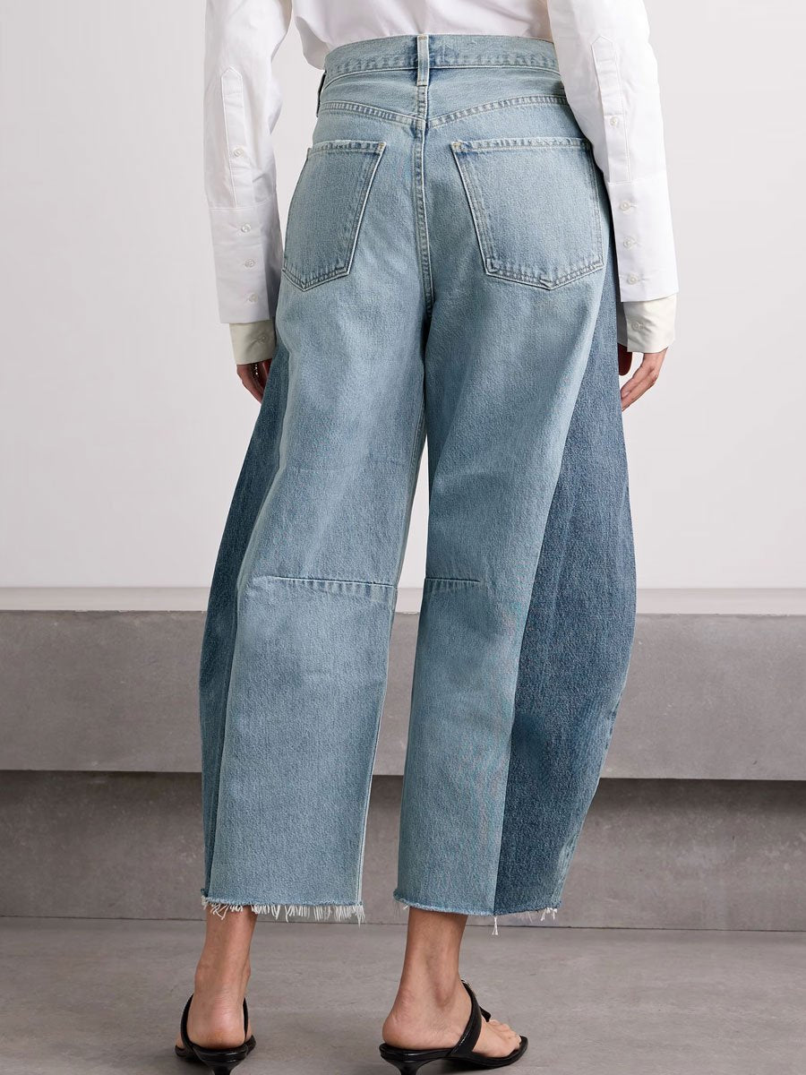 Casual Loose Retro Colorblock Carrot Jeans