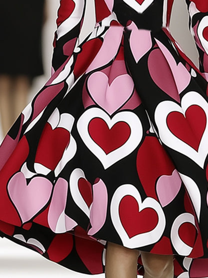 Exquisite and Elegant Heart Print Midi Dress