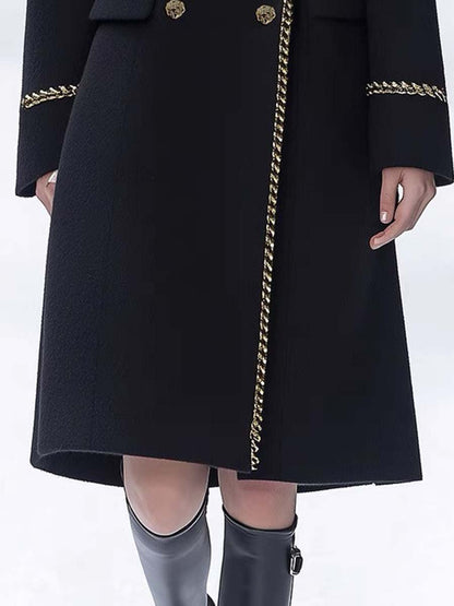 High-End And Fashionable Loose Double-Breasted Woolen Coat With Gold Trim