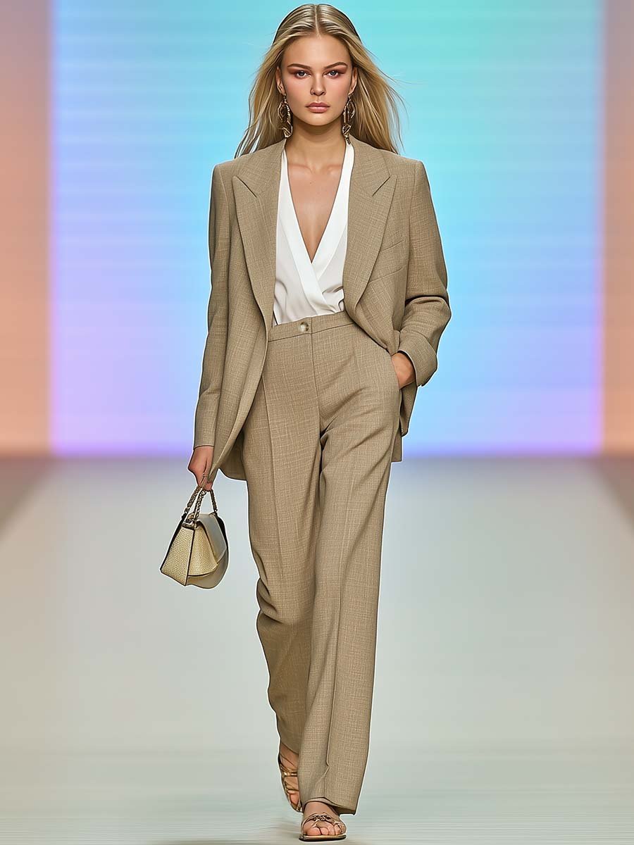 Fashionable Commuting Simple Beige Thin Suit