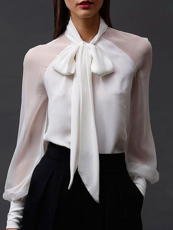 Versatile Chiffon Ribbon Long-Sleeved Shirt