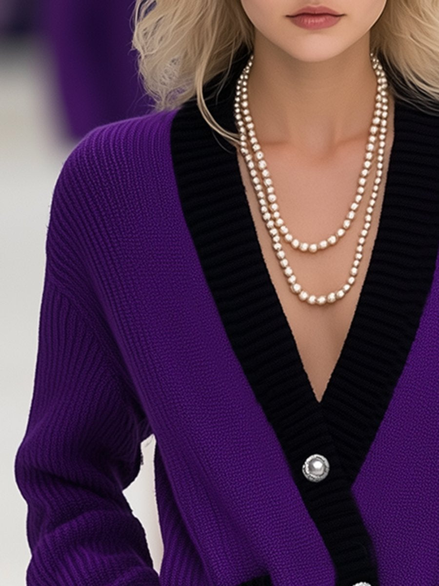 High-End And Elegant Chanel Style Purple Knitted Cardigan