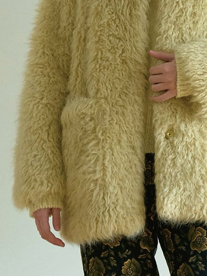 Casual And Stylish Lazy Style Faux Fur Mid-Length Jacket