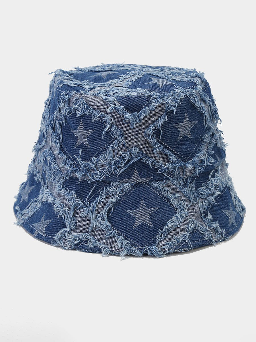 Casual Fashion Five-pointed Star Raw-edge Denim Bucket Hat