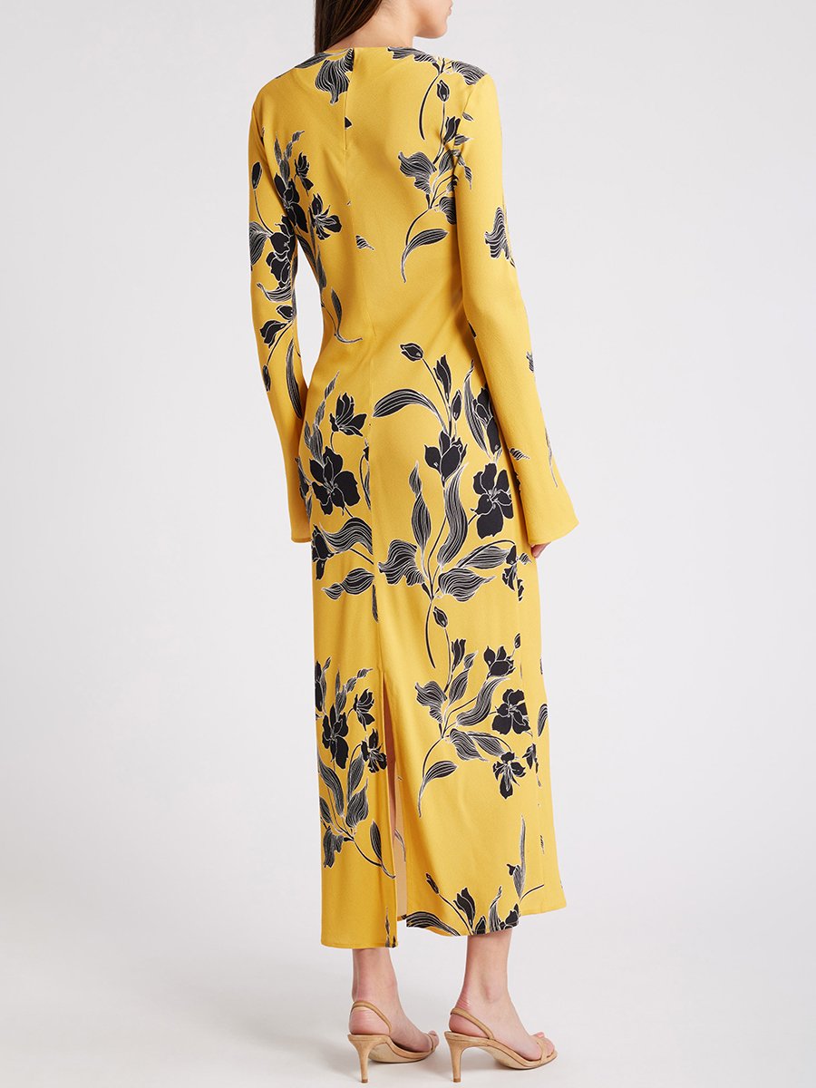 High-end Elegant Trendy Printed Yellow Maxi Dress