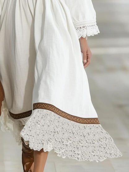 Bohemian Style White Long-Sleeved Maxi Dress