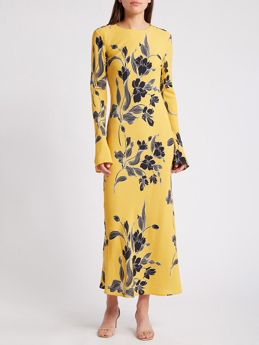 High-end Elegant Trendy Printed Yellow Maxi Dress