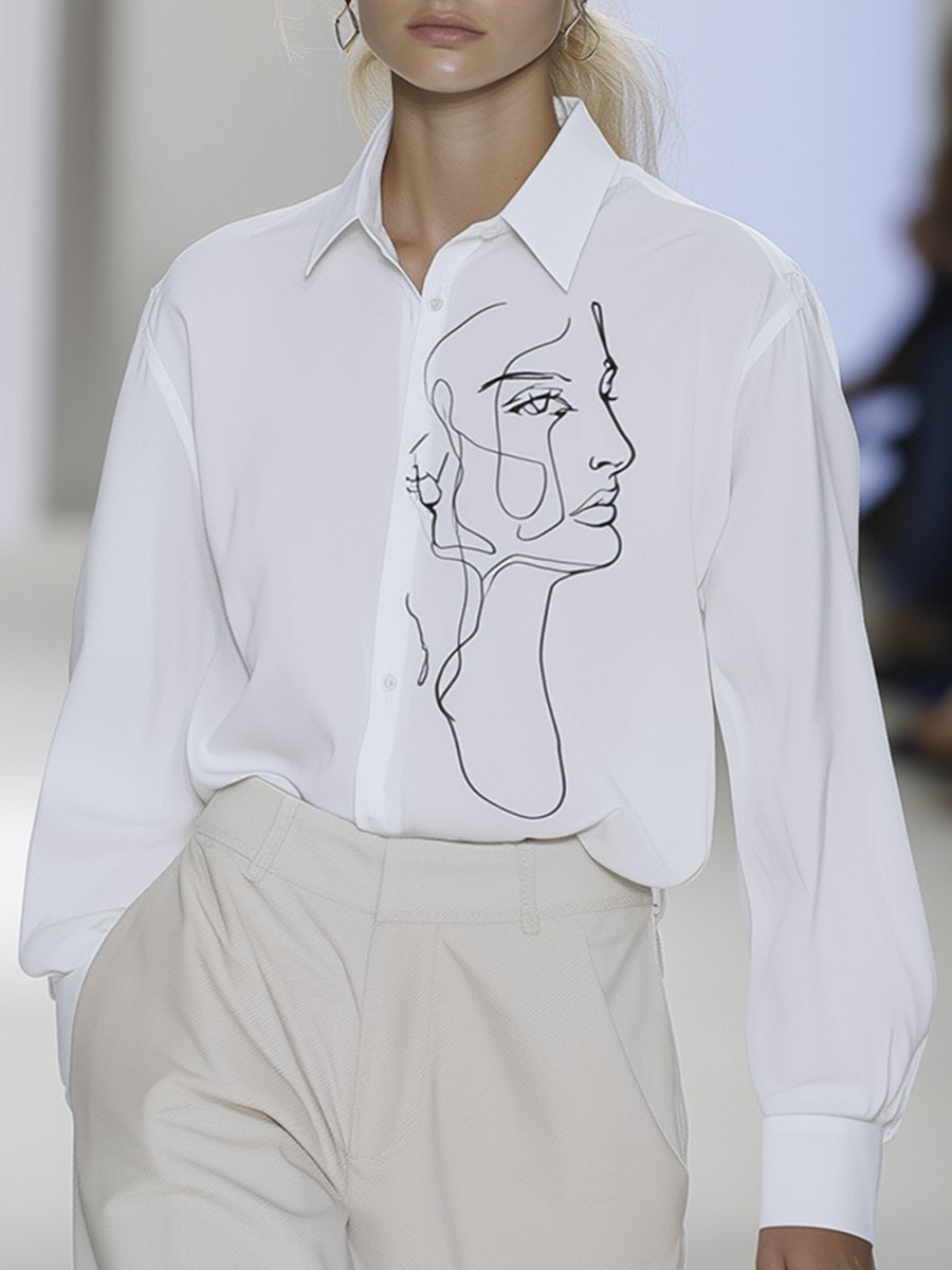 Casual Loose Fashion Art Face Printed Shirt