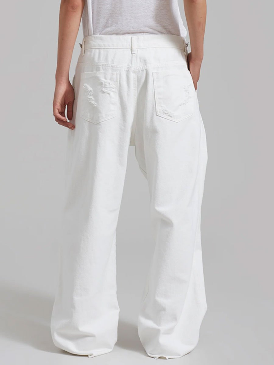 Casual Loose-Fitting Ripped White Wide-Leg Jeans