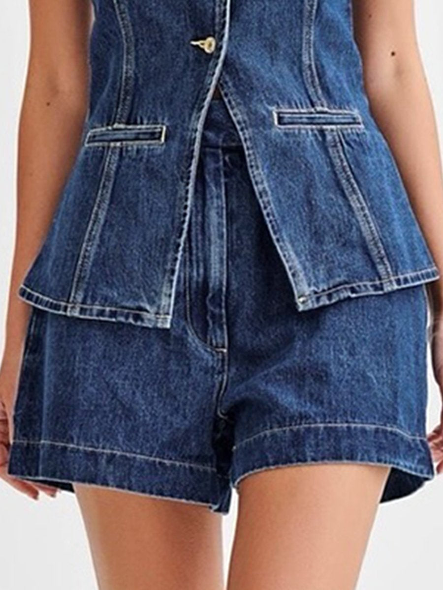 Casual Fashion Sleeveless Vest Shorts Denim Suit