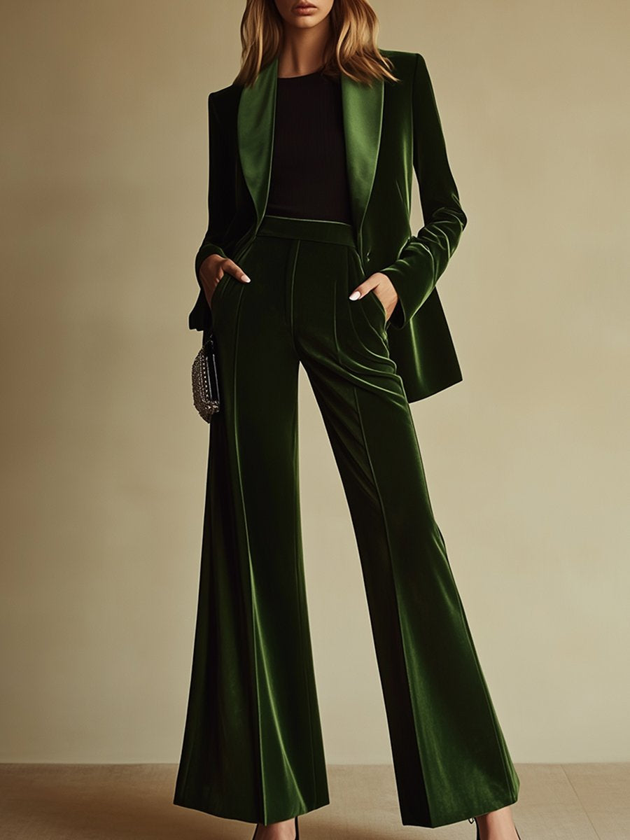 【24-hour shipping】High-End Temperament Loose Retro Green Velvet Suit