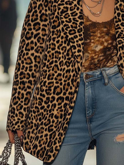 Retro Statement Lapel Leopard Print Blazer