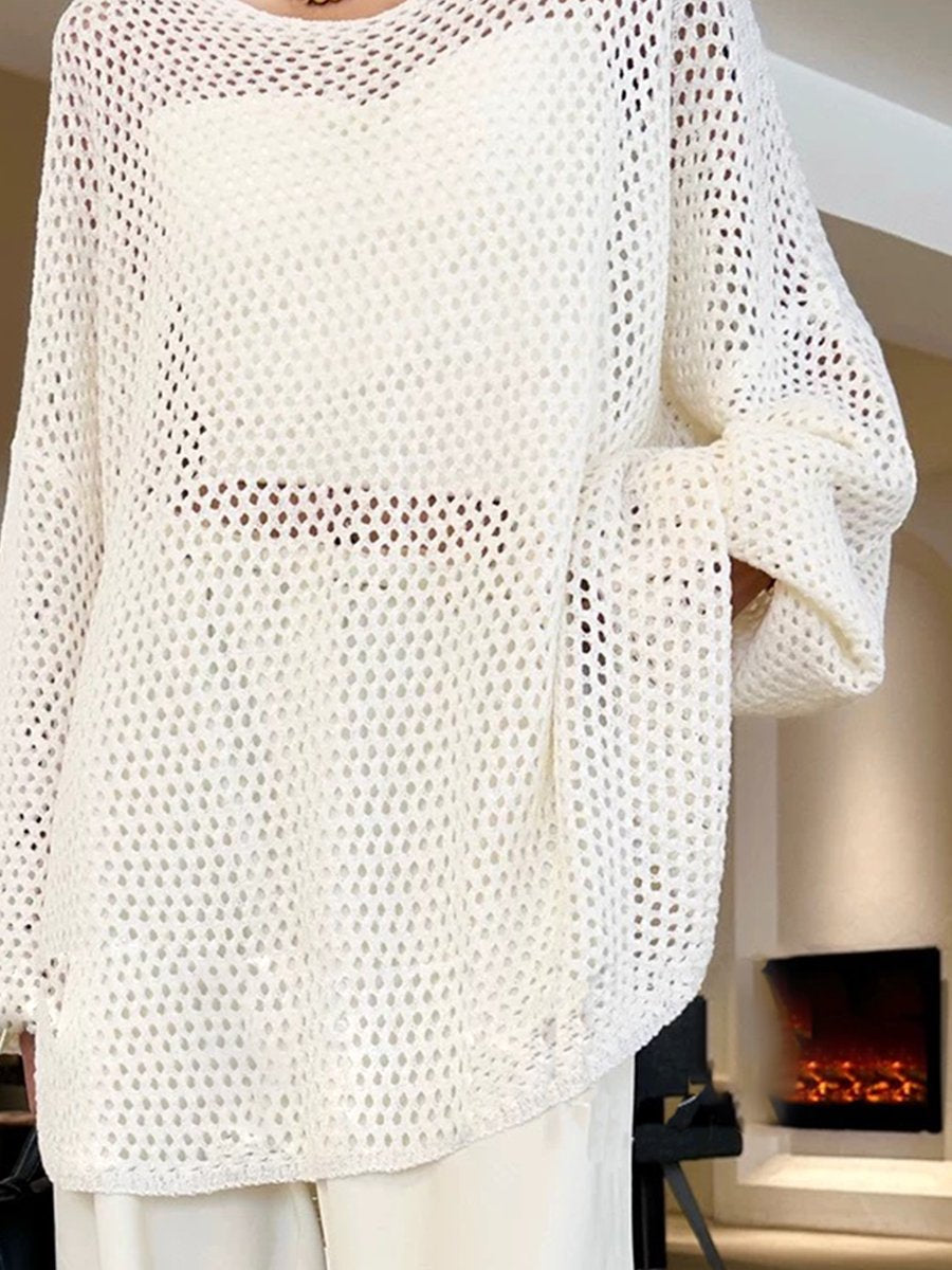 Fashionable and Elegant Mesh Knitted Long-Sleeved Top