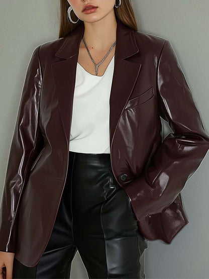 Stylish Vintage Lapel Single-button Leather Blazer