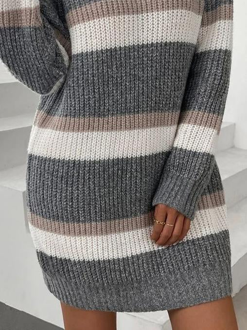 Fashion Colorblock Long Sleeve Knit Mini Dress