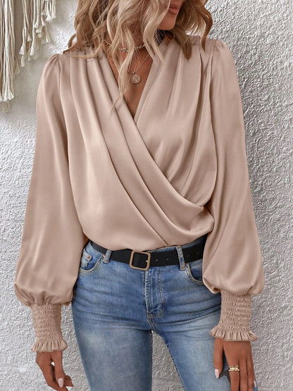 High Quality Elegant V-neck Lantern Sleeves Temperament Shirt