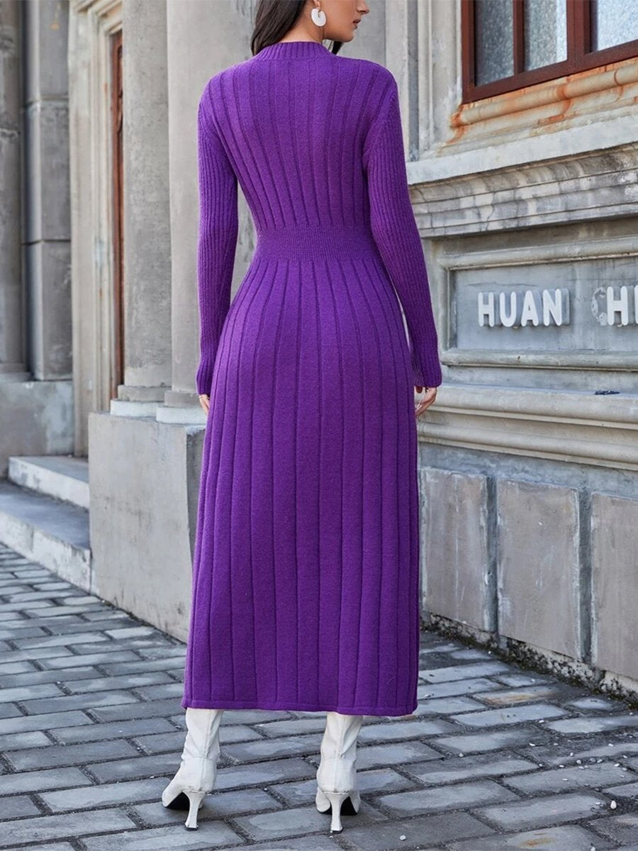 Fashionable And Simple Casual Purple Twisted Knitted Midi Dress