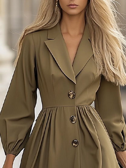 Casual And Fashionable Loose Lapel Trench Coat-Style Midi Dress